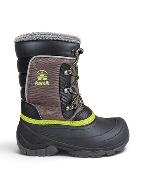 Kamik Luke 3 Waterproof Insulated Winter Snow Boots Gray Black Lime Kids Size 1
